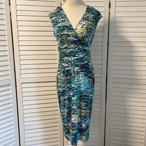Maggy London Abstract Multicolored Jersey Print Knee Length Dress Size 8